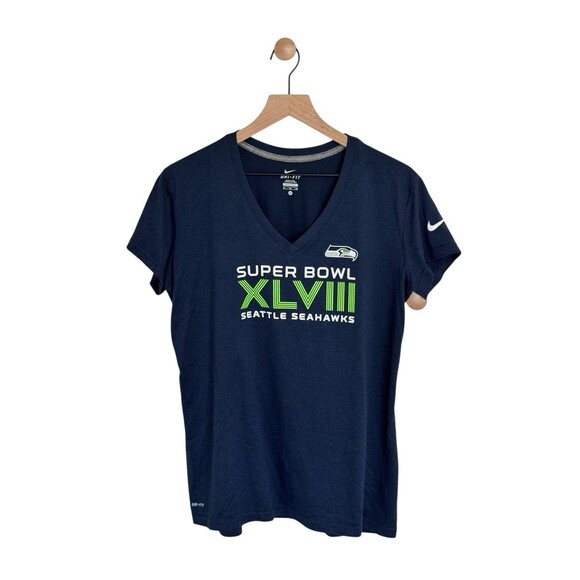 WOMENS Nike Seattle Seahawks Super Bowl Champions 2014 V-Neck T-Shirt XL - Picture 2 of 7